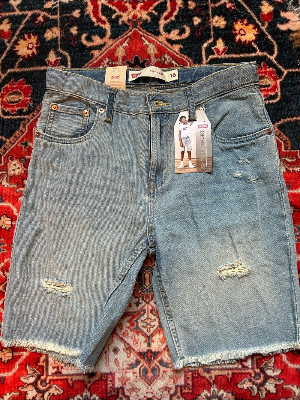 Levi's Light Blue Distressed Denim Shorts NWT